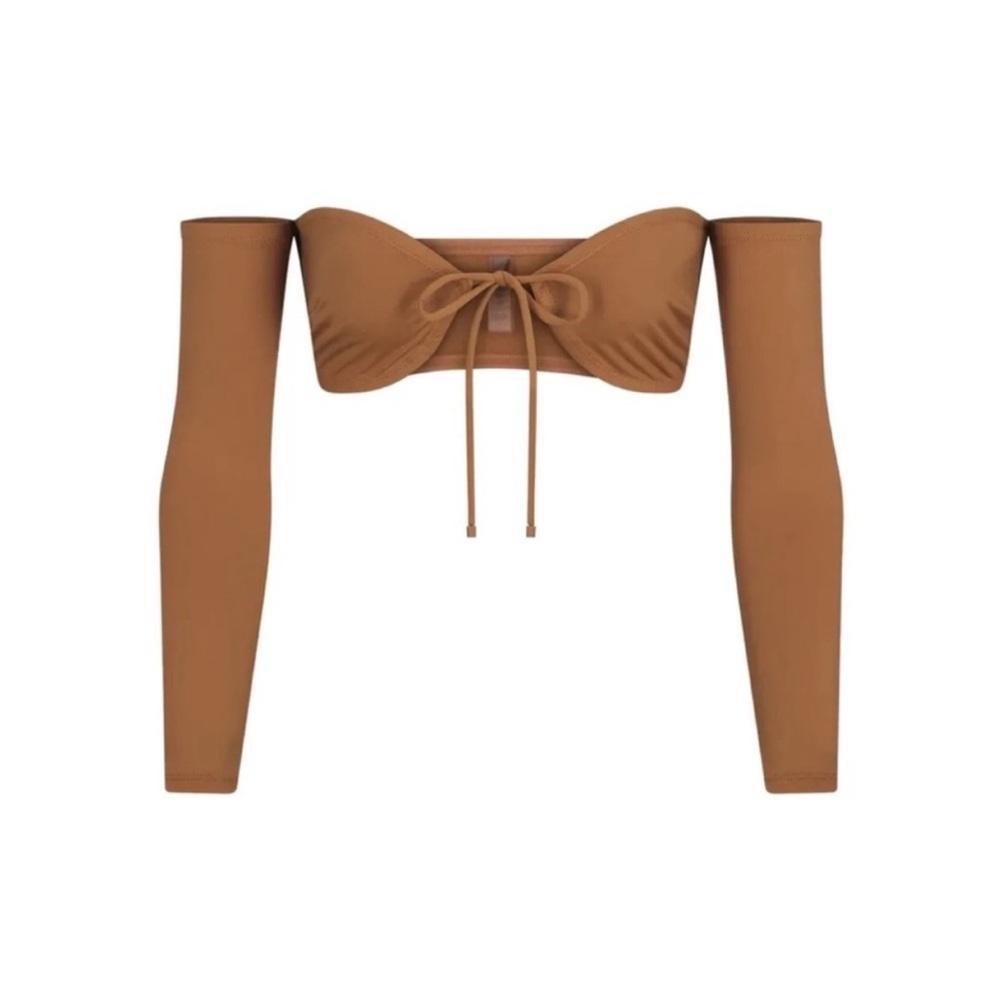 SKIMS signature swim long sleeve bikini top in almond